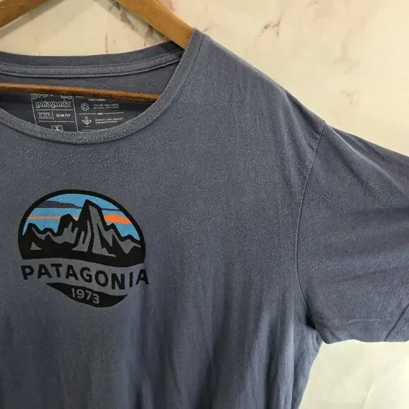Patagonia T Shirt Mens XXL Blue Organic Cotton Tee Crew Mountain Slim Fit Circle - Picture 8 of 9
